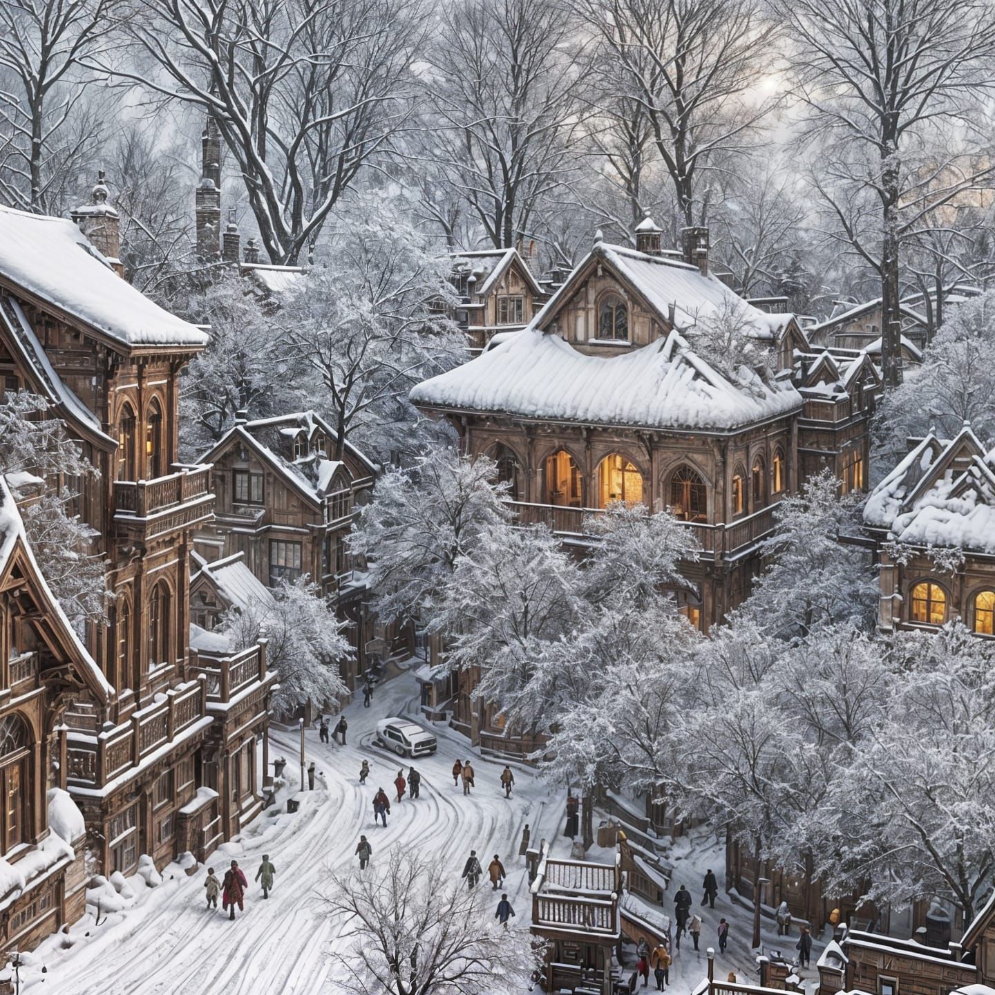 Hyperdetailed Snowy Town: Fantasy Art