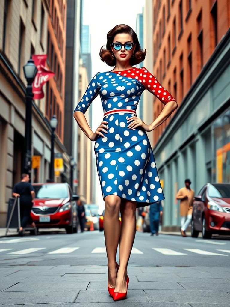 Woman in Vibrant Pop Art Fashion, Inspired by Roy Lichtenste...