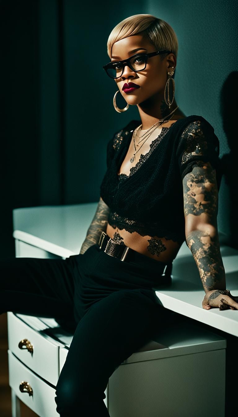 Monochrome Portrait of Rihanna with Blonde Hair