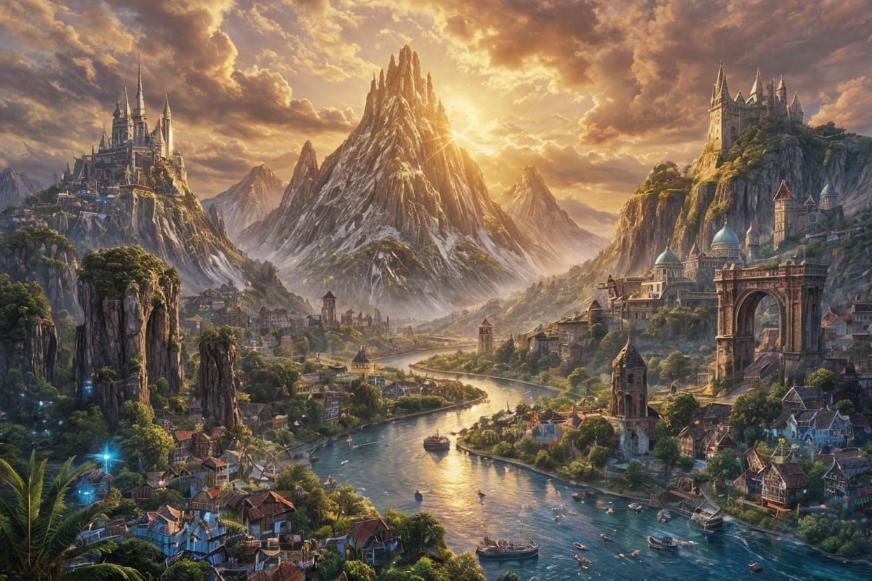 Magical Fantasy Landscape at Golden Hour