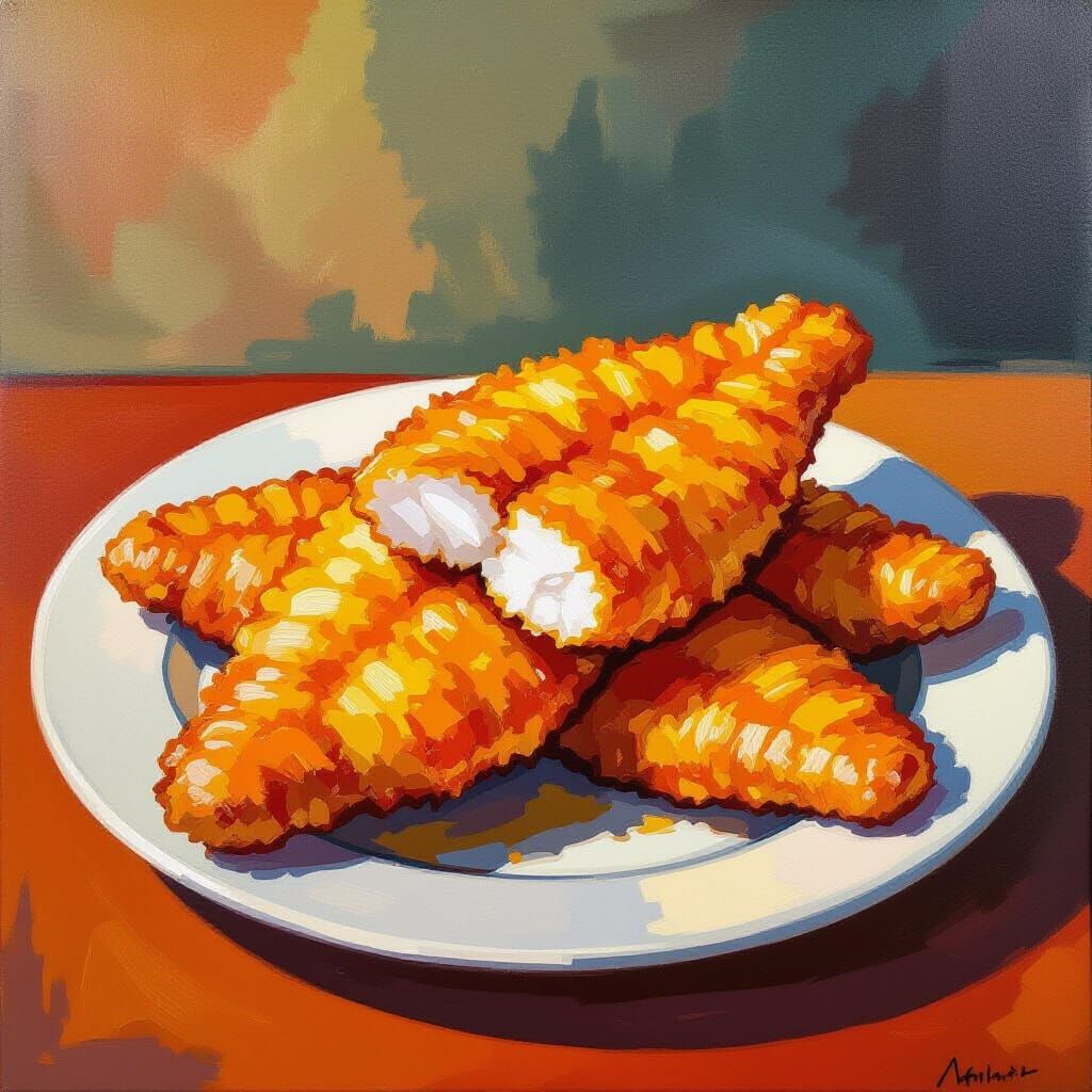 Golden Fried Tilapia Still Life Painting
