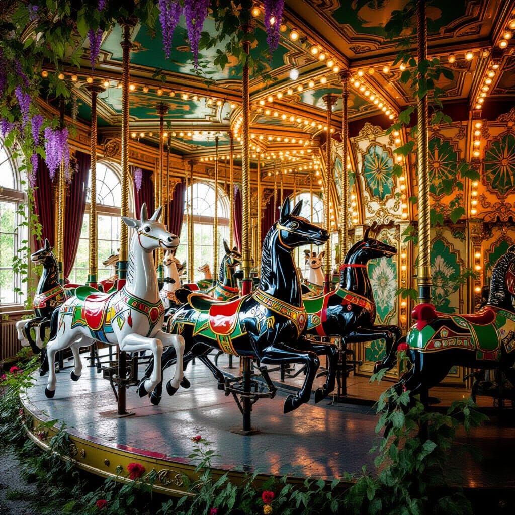 Abandoned Art Deco Carousel in Nature's Embrace