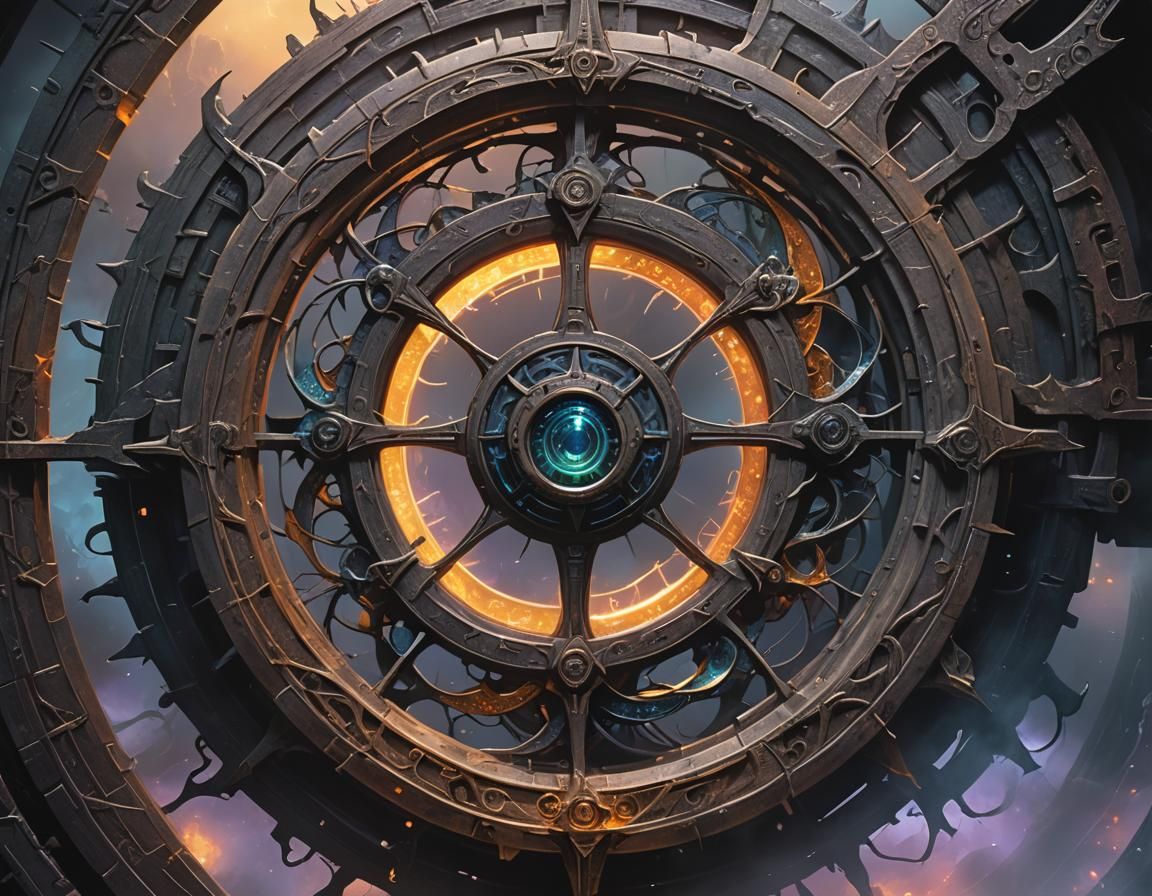 Mystical Portal with Metallic Ouroboros in Digital Art