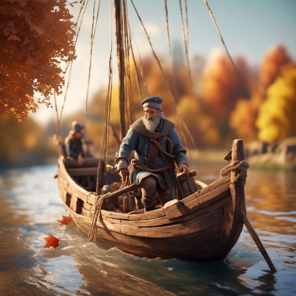 Medieval River Boat with Autumn Cargo