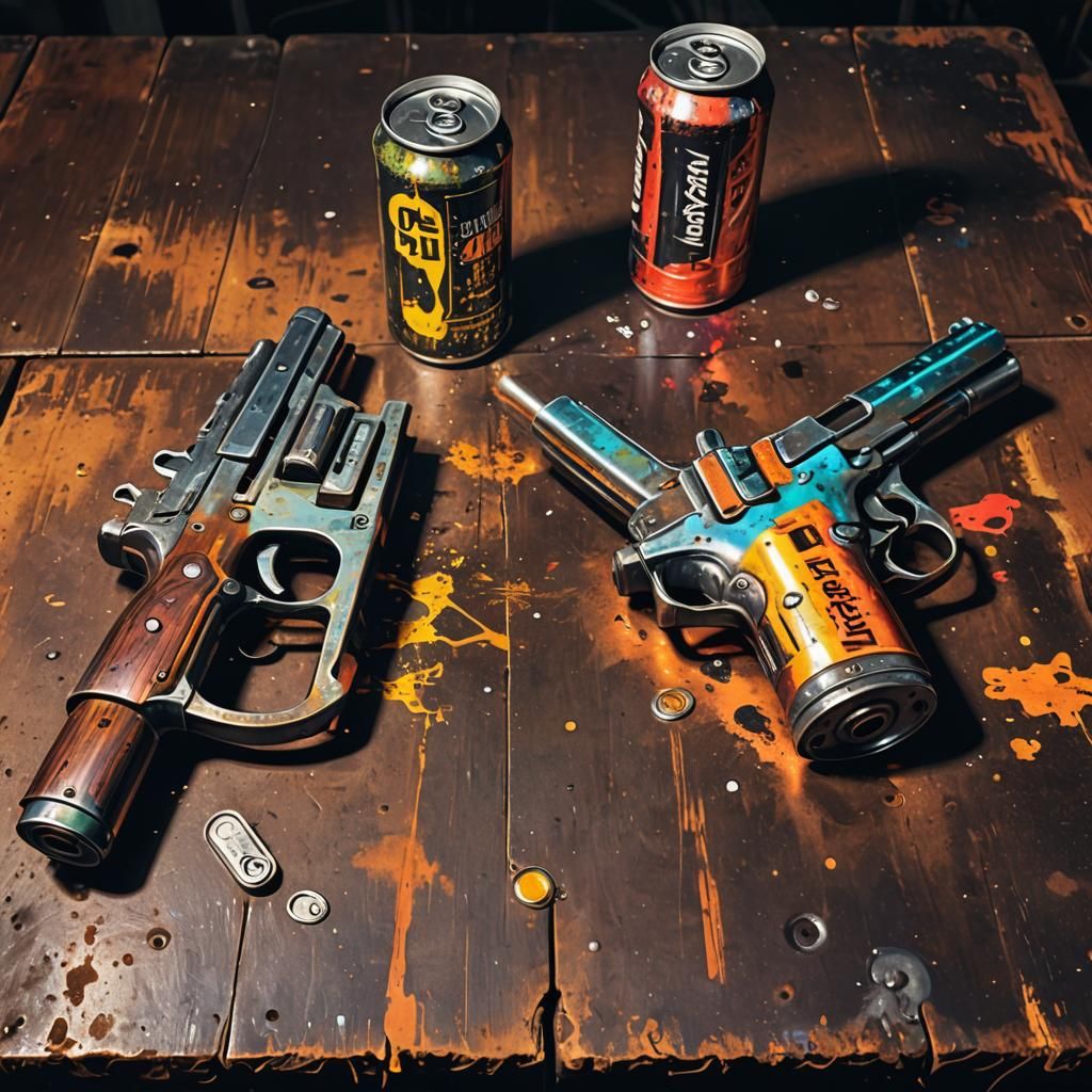Guns Pointed at Beer Cans in Digital Art