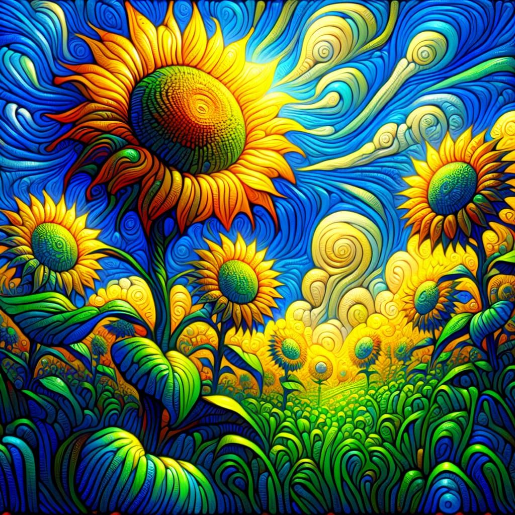 Surrealist Sunflowers in Art Nouveau Style