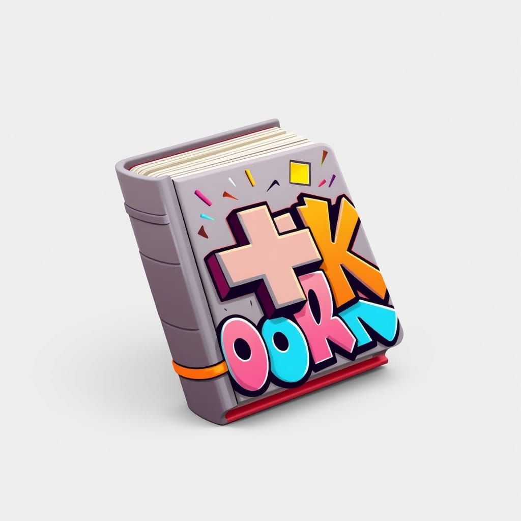 3D Cartoon Icon of Book with Plus Sign