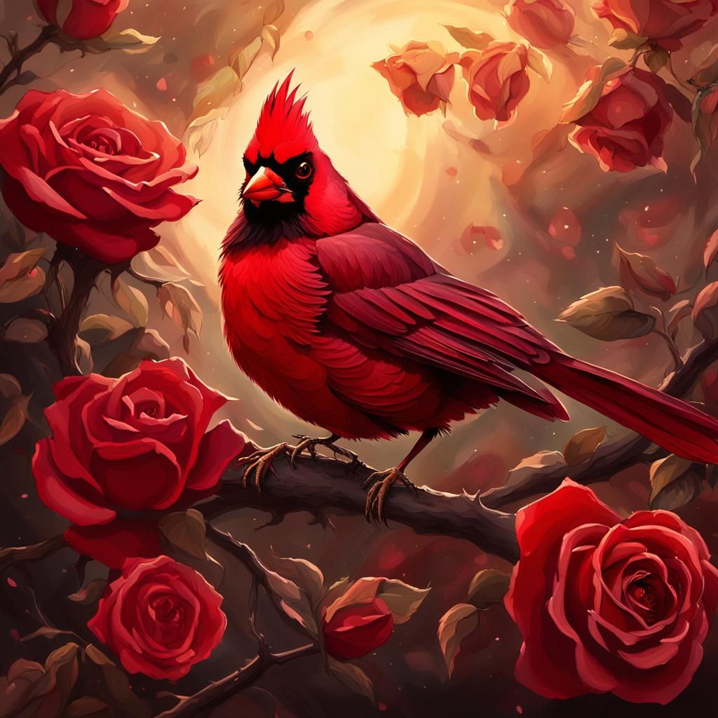 Cardinal in Roses Fantasy Concept Art