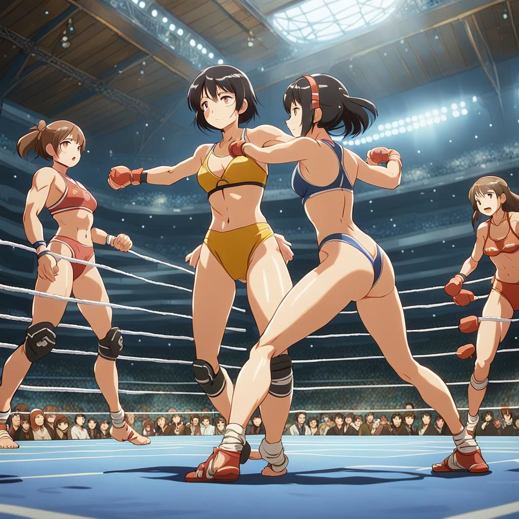 Super Girls Bikini Wrestling in Ghibli Anime Style
