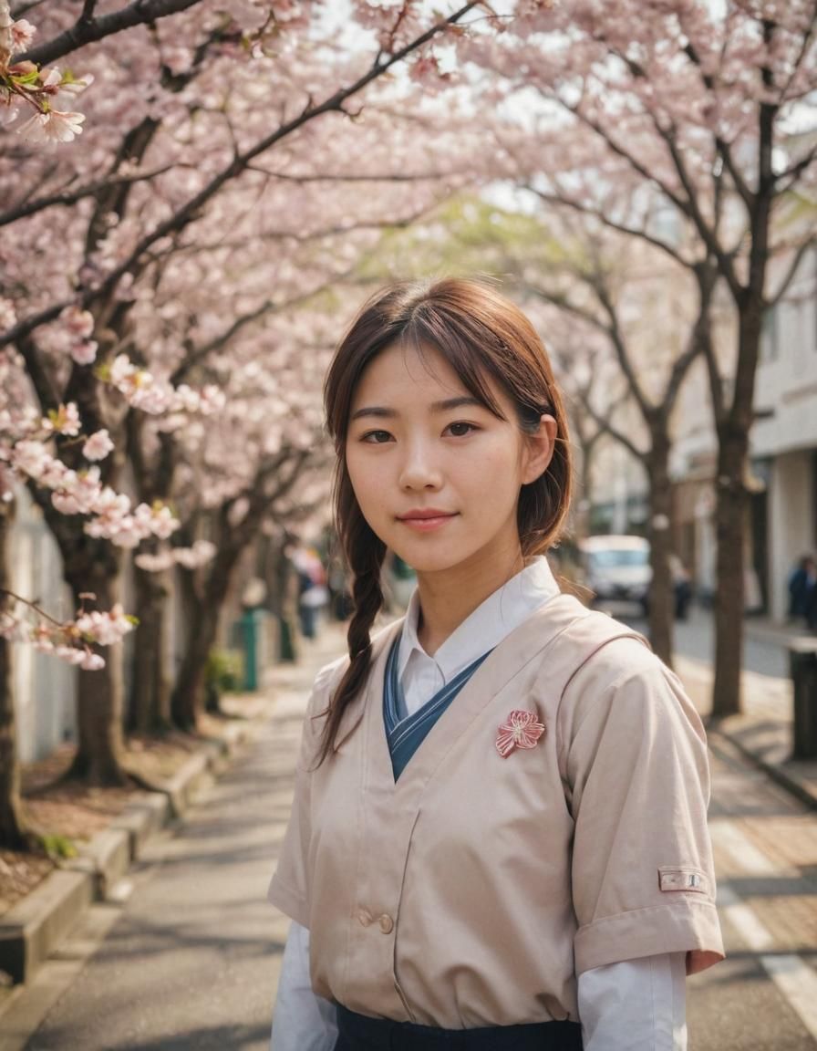 Japanese Schoolgirl Portrait in Tranquil Tokyo Street