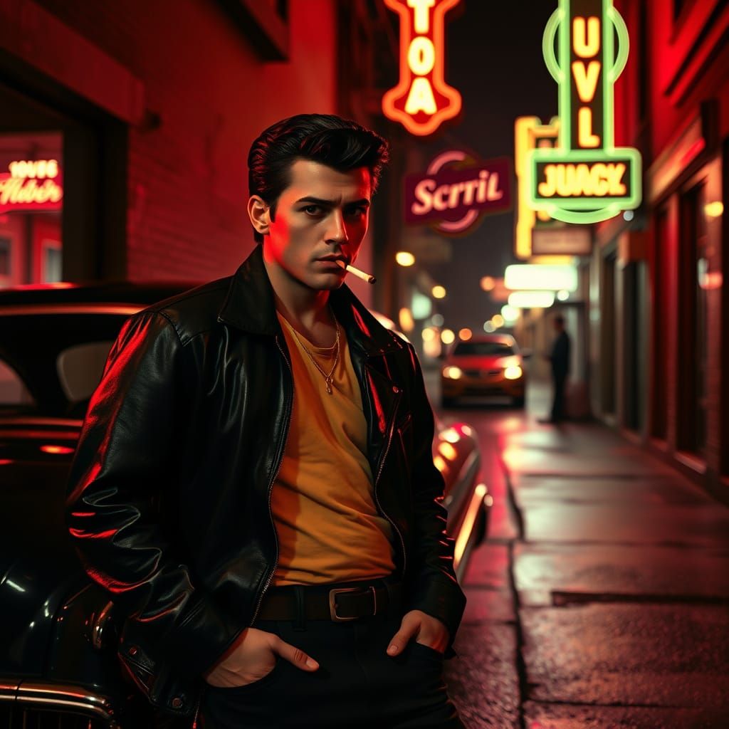 Greaser in Alleyway: A Film Noir Scene