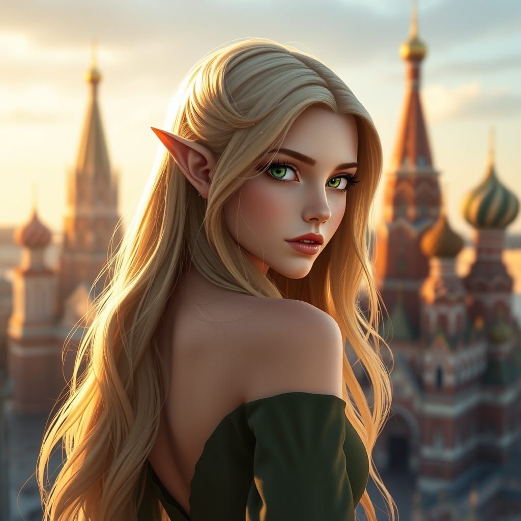Beautiful Elf Girl in Moscow with Green Eyes and Blond Hair