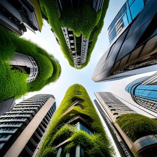 Futuristic City: Skyscrapers with Vertical Farm Vines