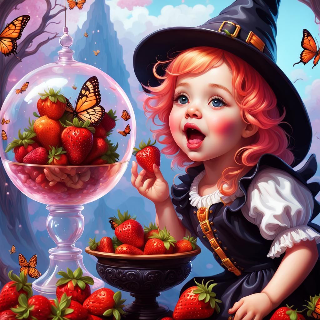 Baby Witch in Crystal Globe: Candy Art Illustration