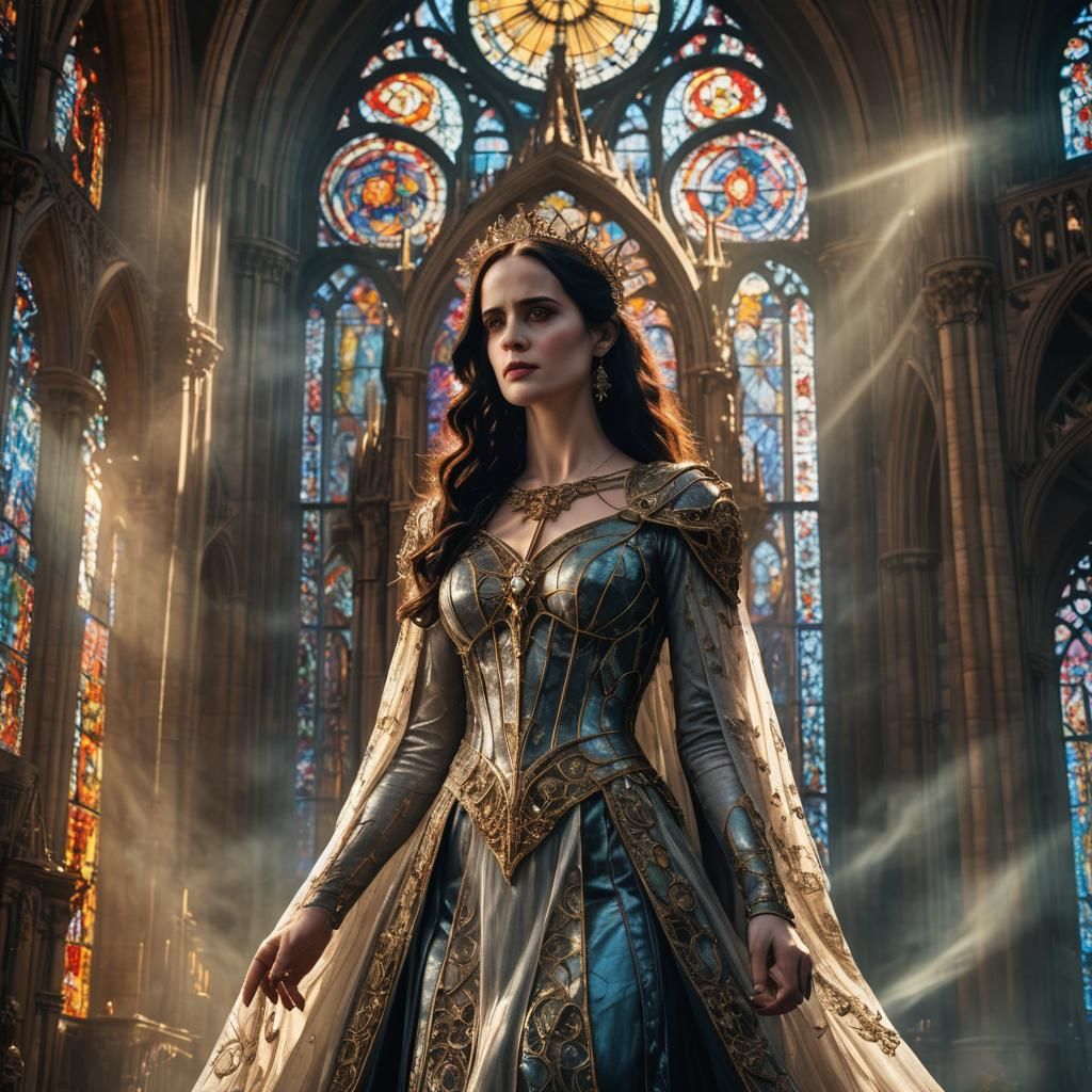 Angelic Death Goddess in Gothic Cathedral Art