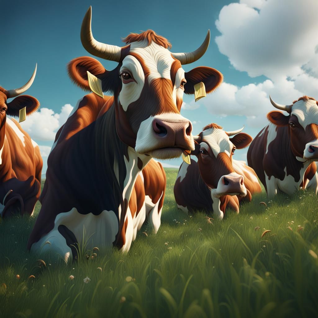 Cows Grazing: Detailed Matte Painting