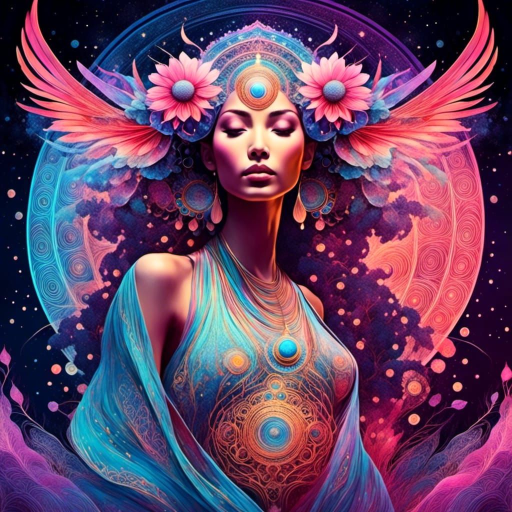 Ethereal Portrait in Psychedelic Liquid Ink Style