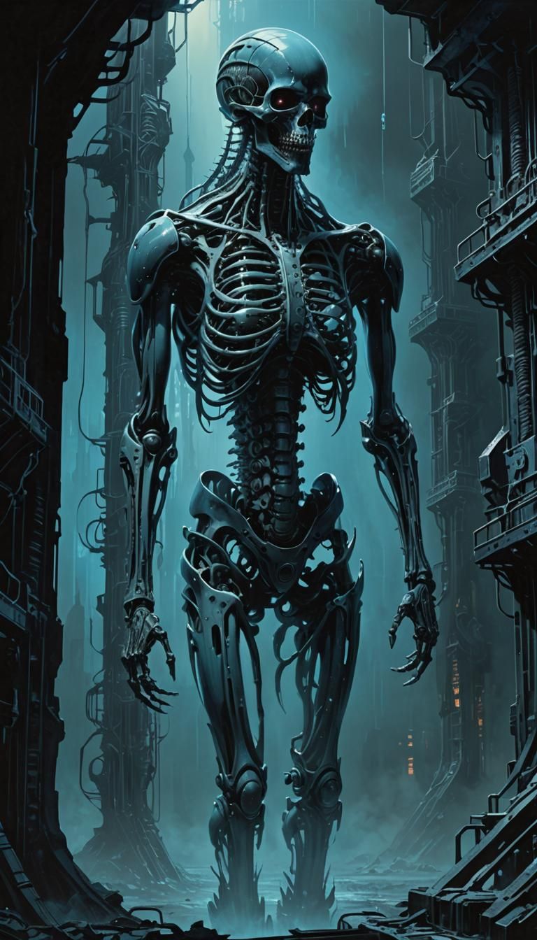 Eerie Luminescent Spine in Biomechanical Style