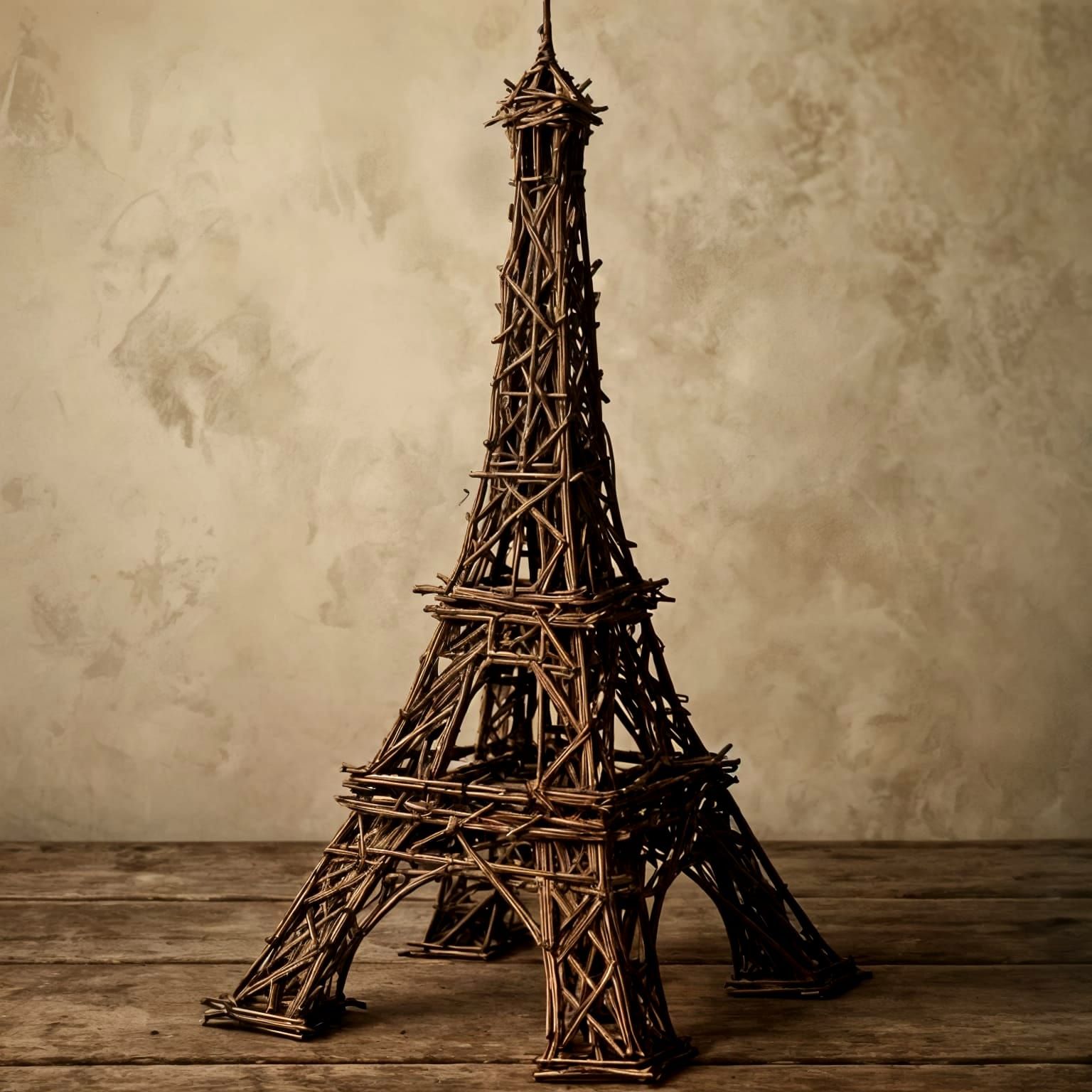 Eiffel Tower Twig Sculpture: A Rustic Landmark