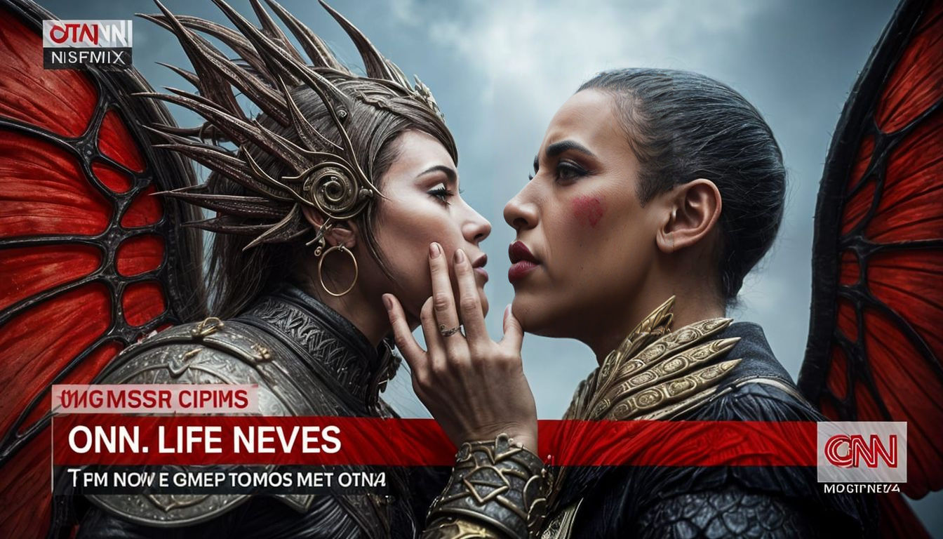 Gothic Fairy in Red Armor Kissing on CNN