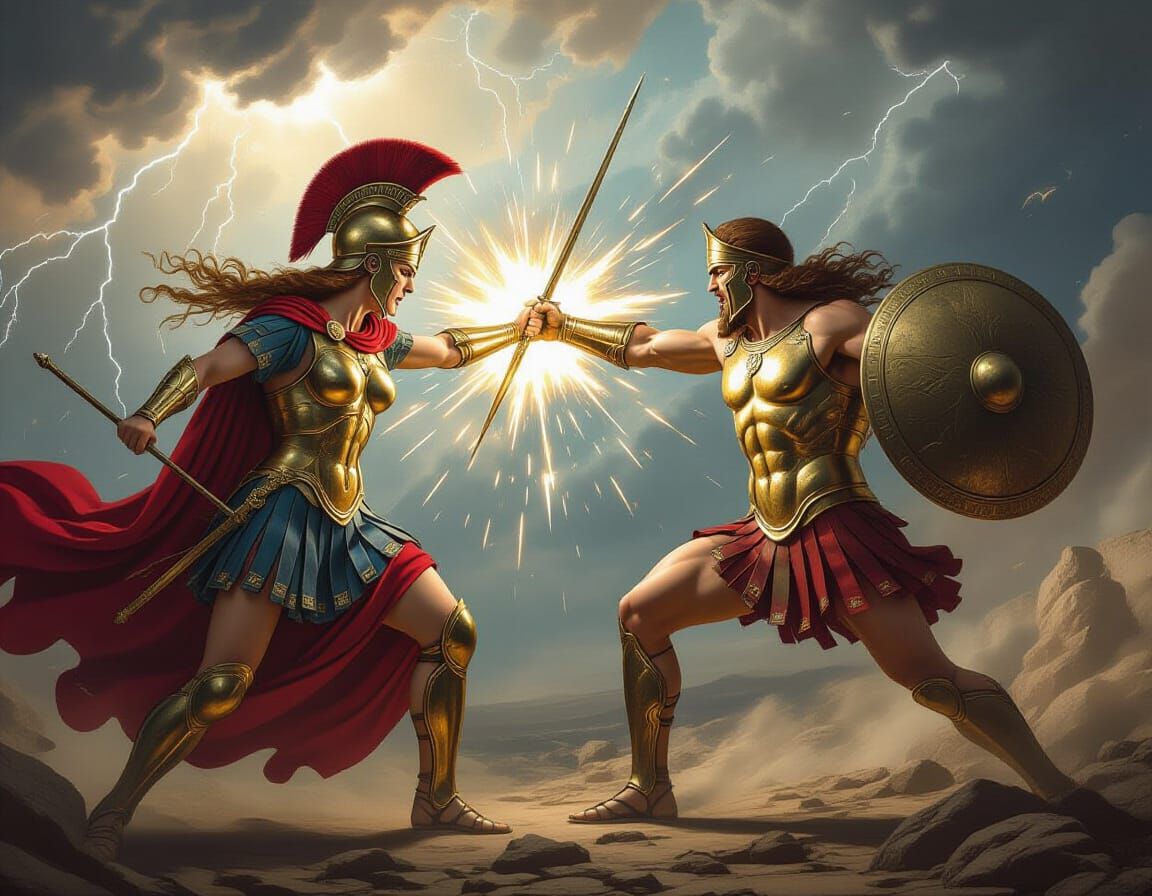 Athena Defeats Ares in Divine Battle