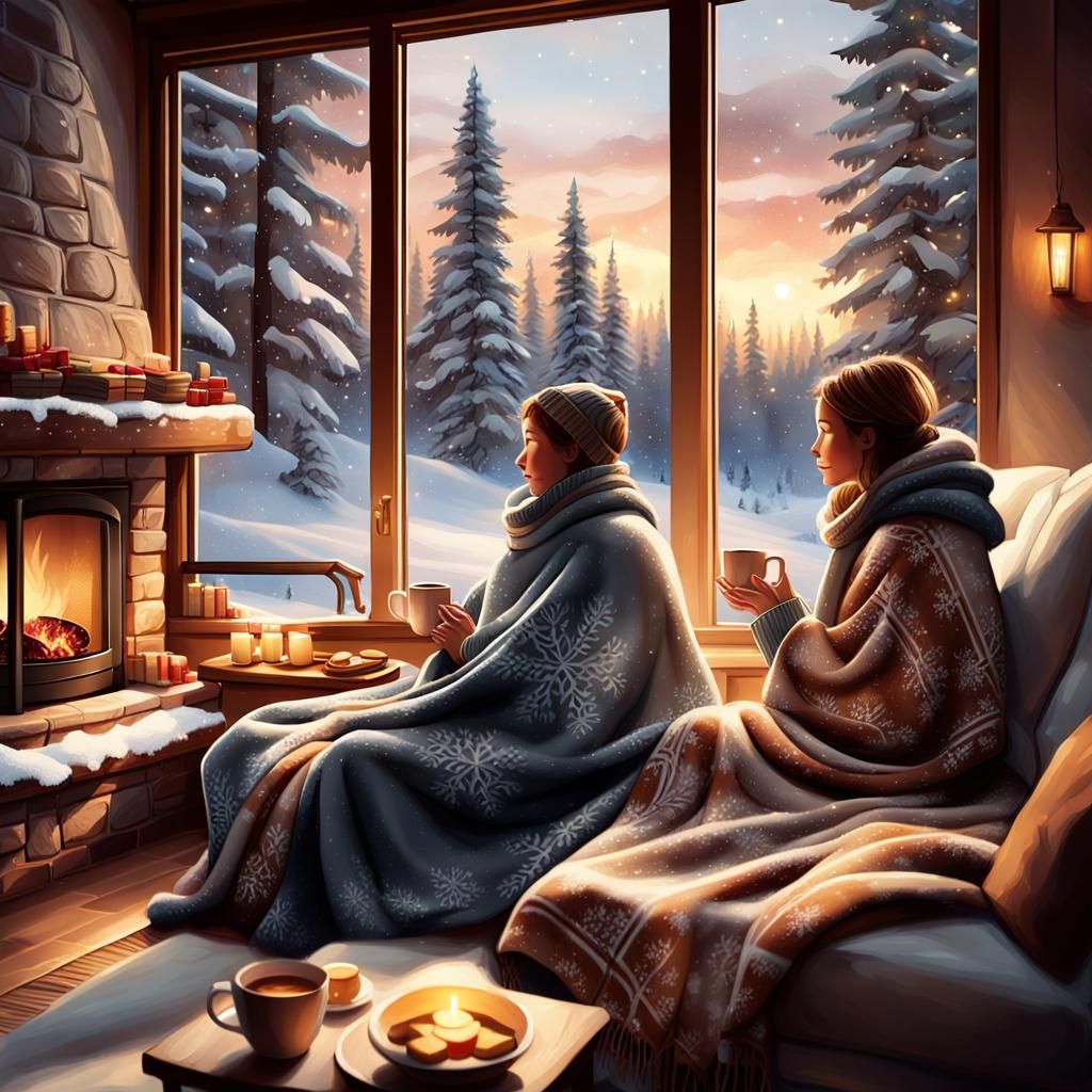 Cozy Winter Scene with a Couple in a Warm and Inviting Home