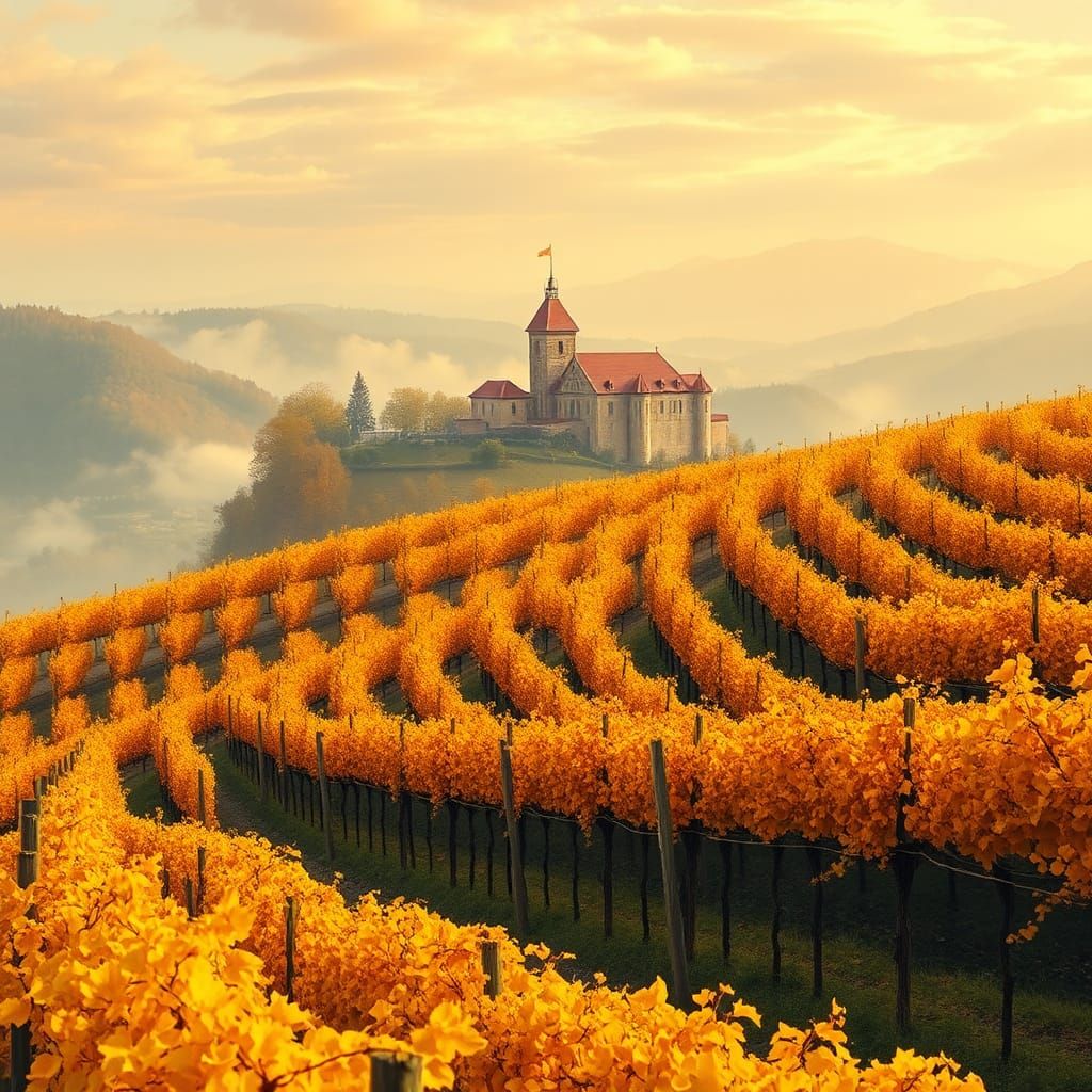 Autumn Vineyard: Fantasy Landscape in Kinkade Style