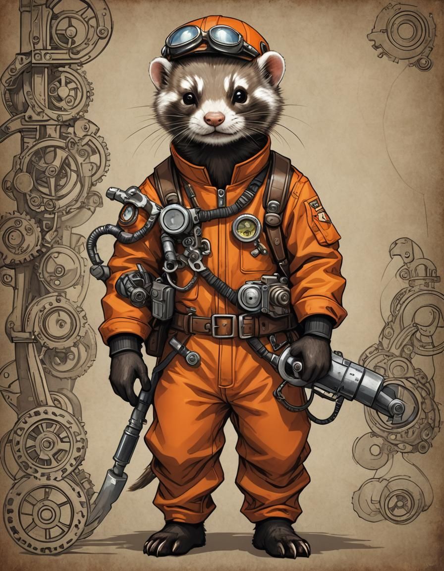 Steampunk Ferret Pilot Ready for Adventure