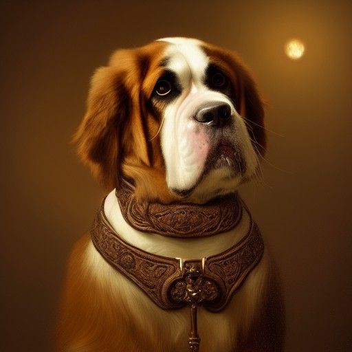 Renaissance Saint Bernard Dog Portrait in Victorian Style