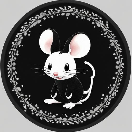 A black and white illustration of a classic mouse character ...
