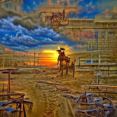 Cowboy Sunset in Gold Rush Era, HDR
