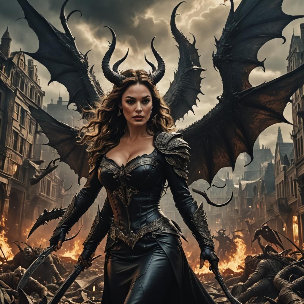 Winged Demoness Lays Waste in Digital Matte Painting