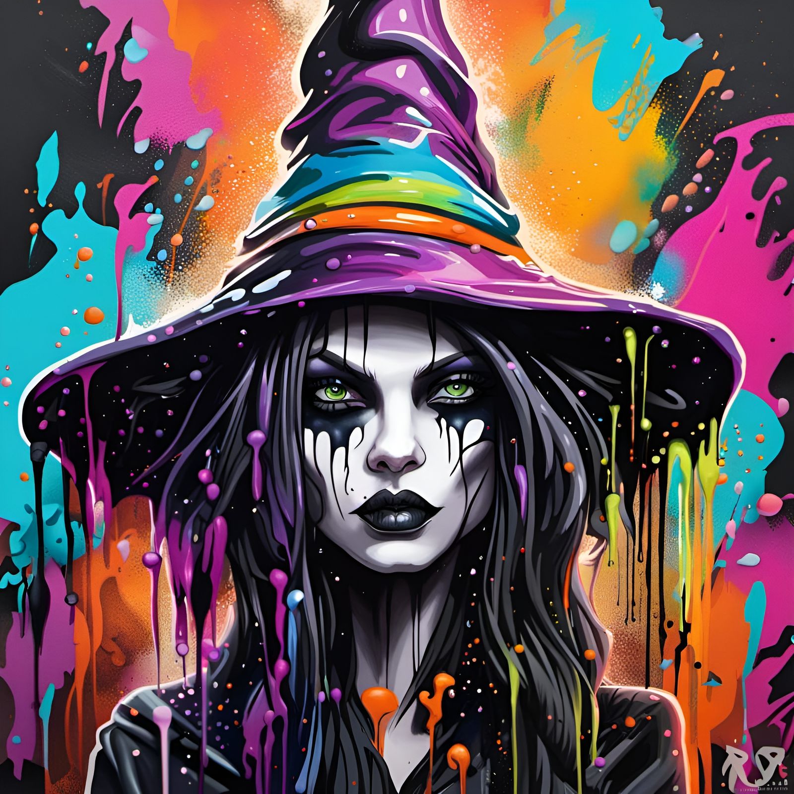 Magical Goth Witch in Graffiti Art Style