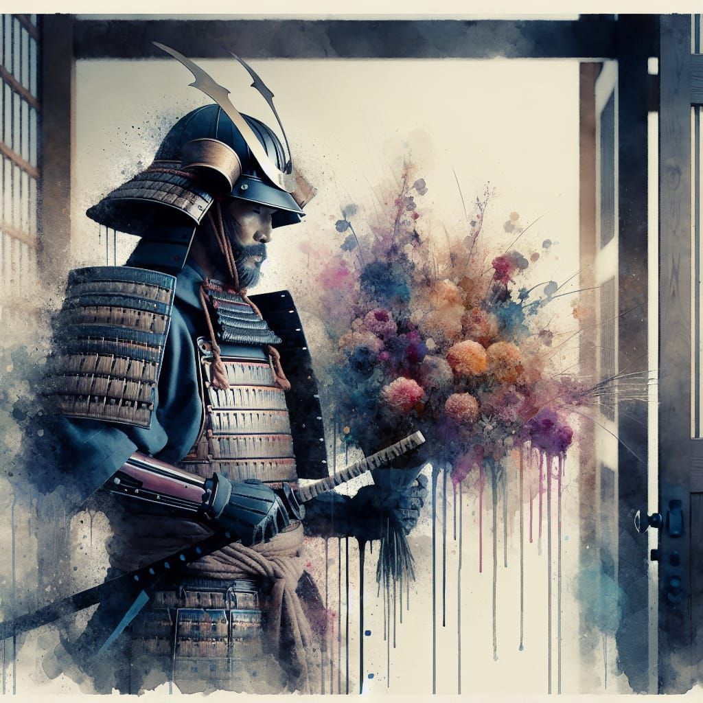 Samurai presents flowers
