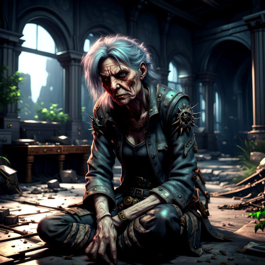 A Desperate Soul Tormented by Dark Veins in a Bleak, Dystopi...