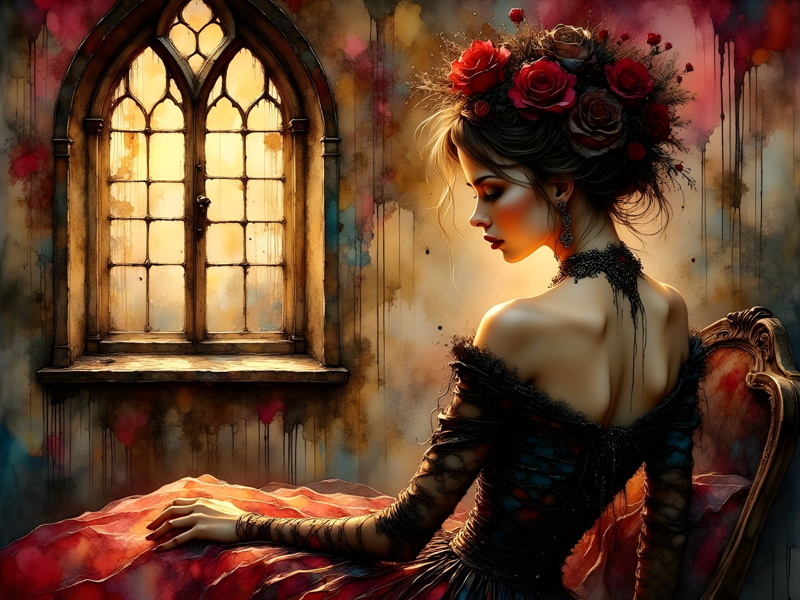 Elegant Woman in Abandoned Church, High Fashion Surrealism