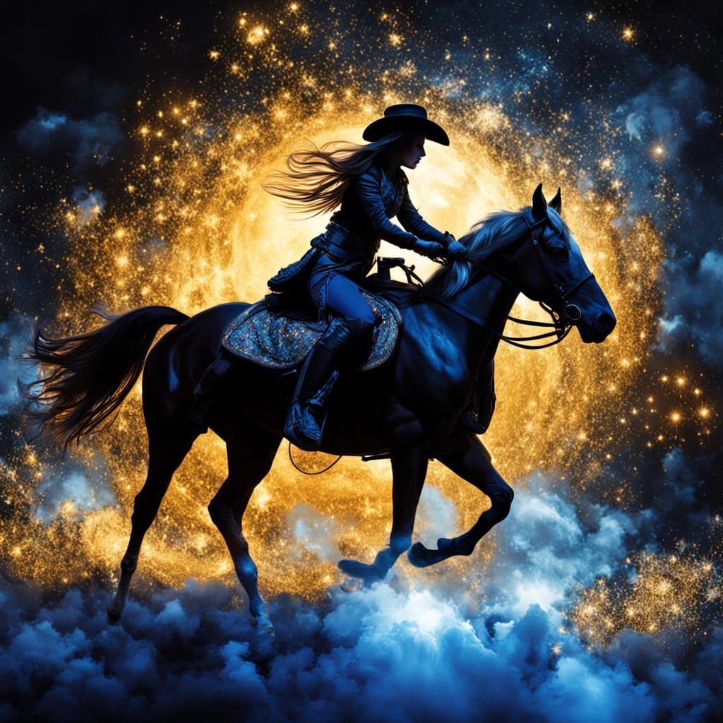 Enchanted Cowgirl Silhouette in Whistler's Dreamlike Style