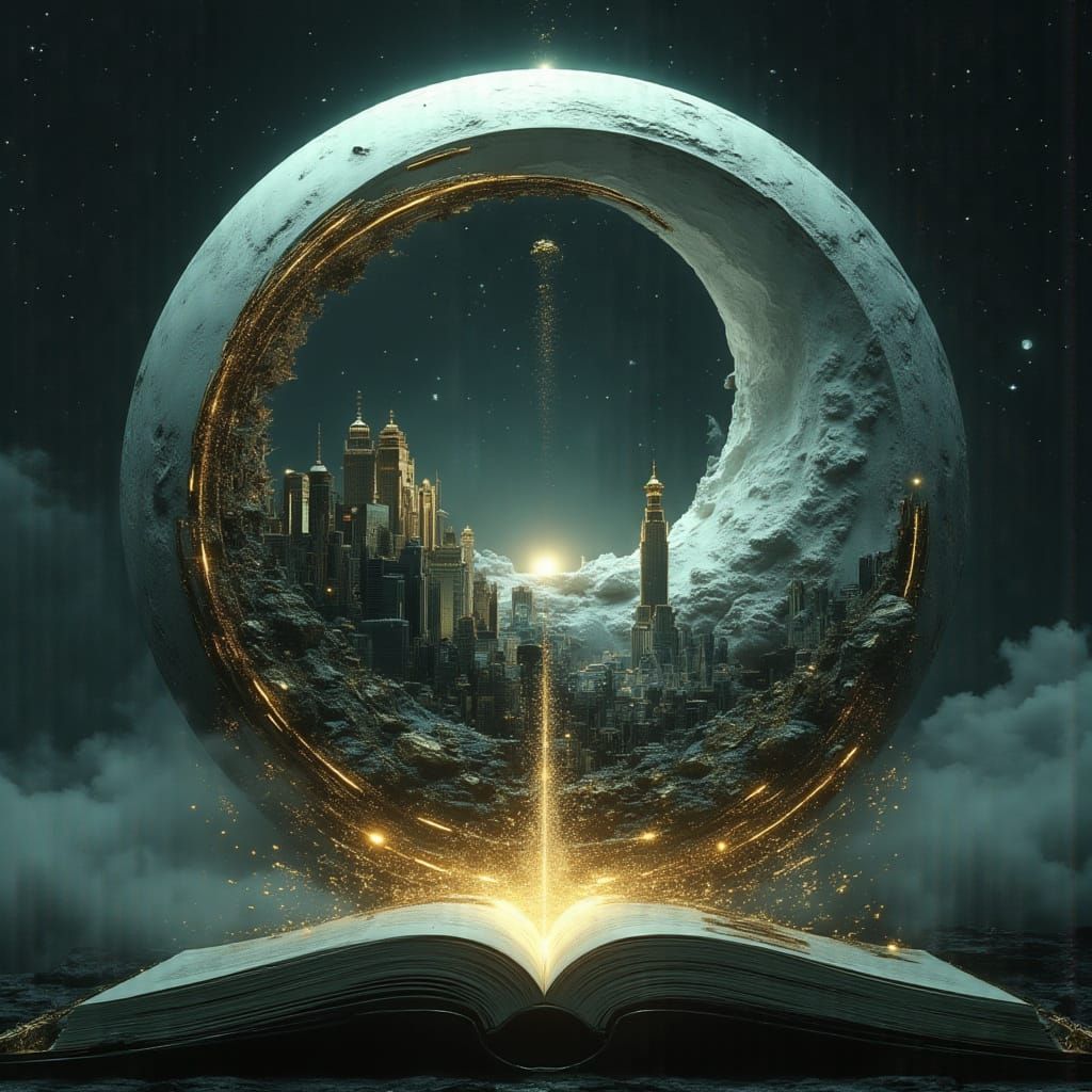Surreal Cityscape on Crescent Moon Revealed From Book