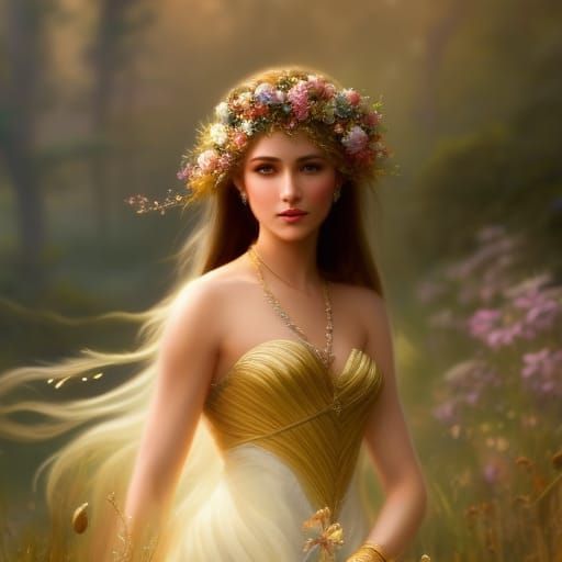 Enchanting Summer Witch in a Flower Meadow