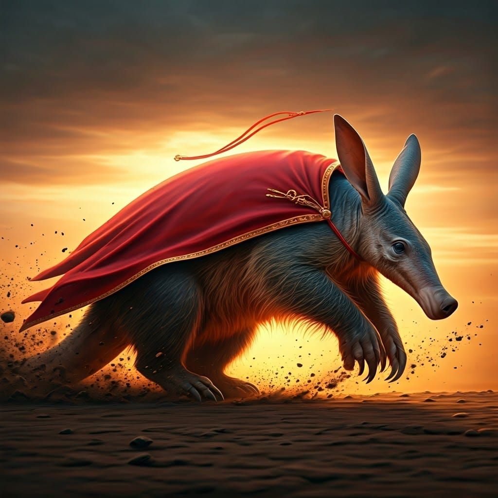 Aardvark in Dynamic Red Cape Burrows into Earth at Incredibl...