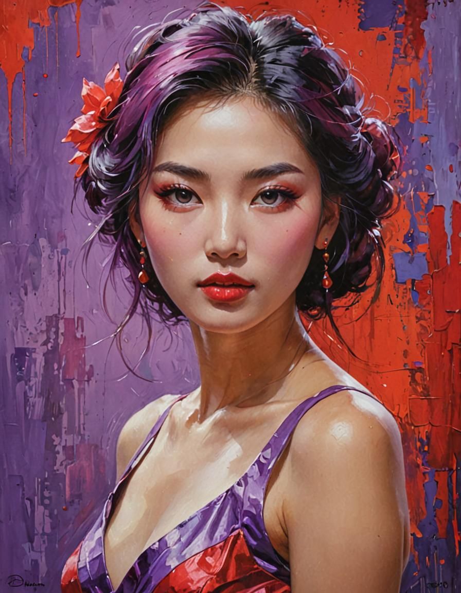 Vibrant Korean Woman in Impressionist Painting Style