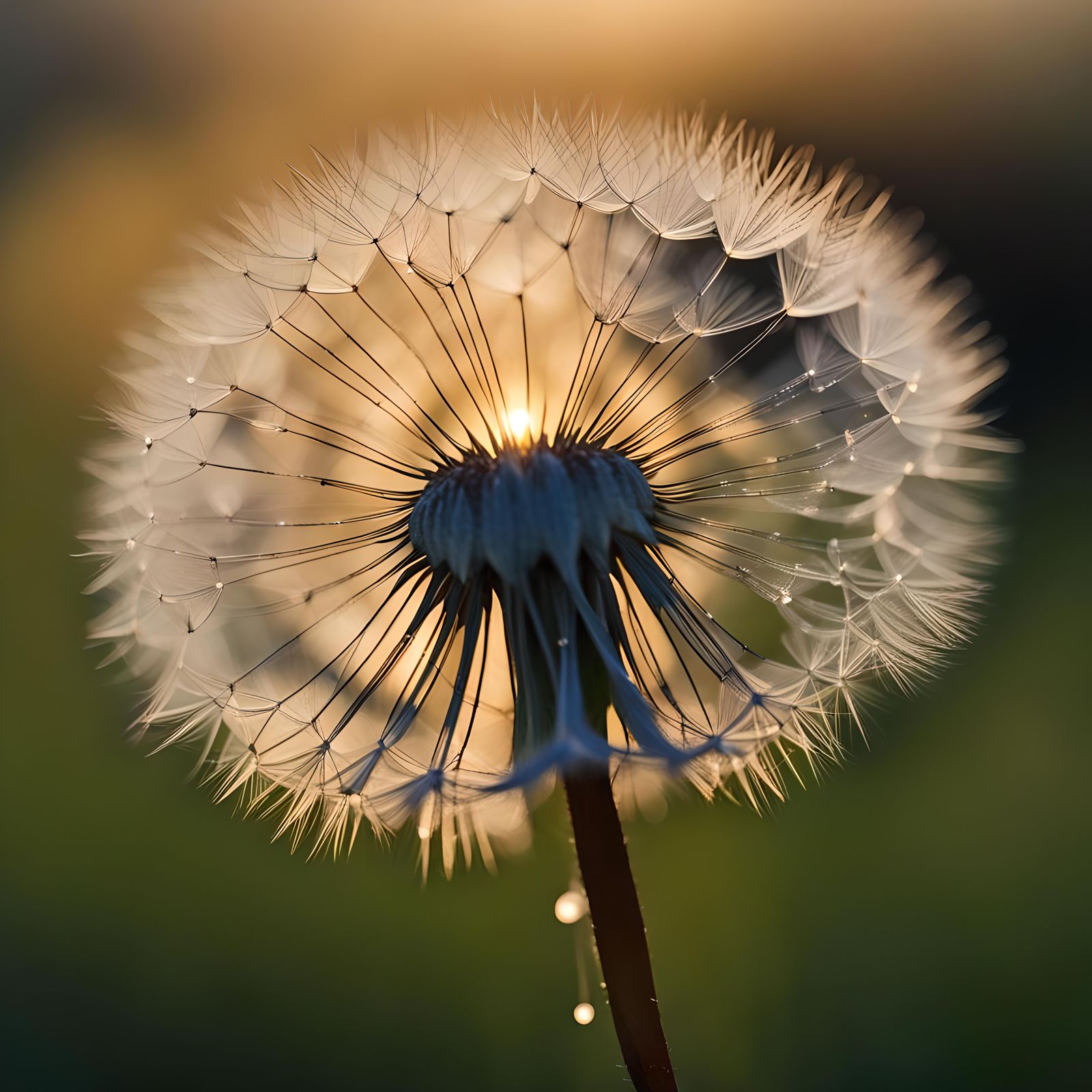 Dandelion Seed with Dew in Garden Setting