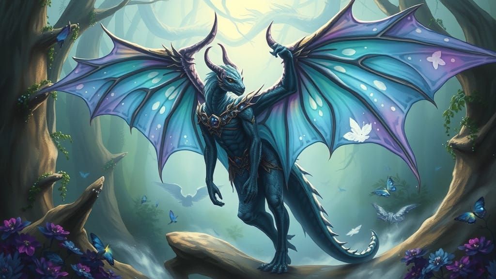 Whimsical Dragon-Elf Hybrid in Mystical Forest