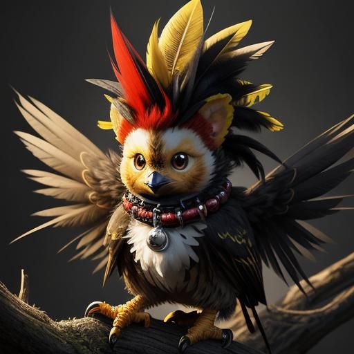Mohawk Baby Bird: Whimsical Digital Art