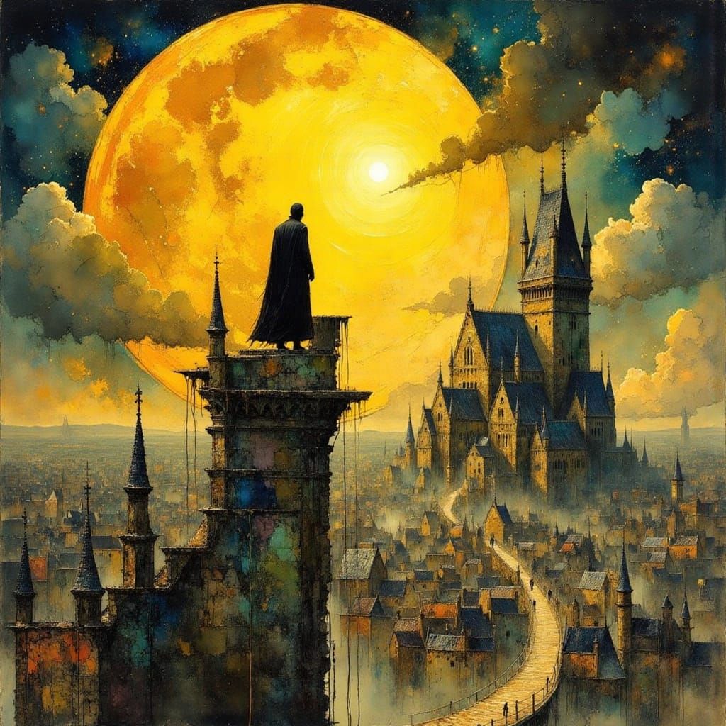 Neo-Gothic Sunset Dreamscape with Floating Islands