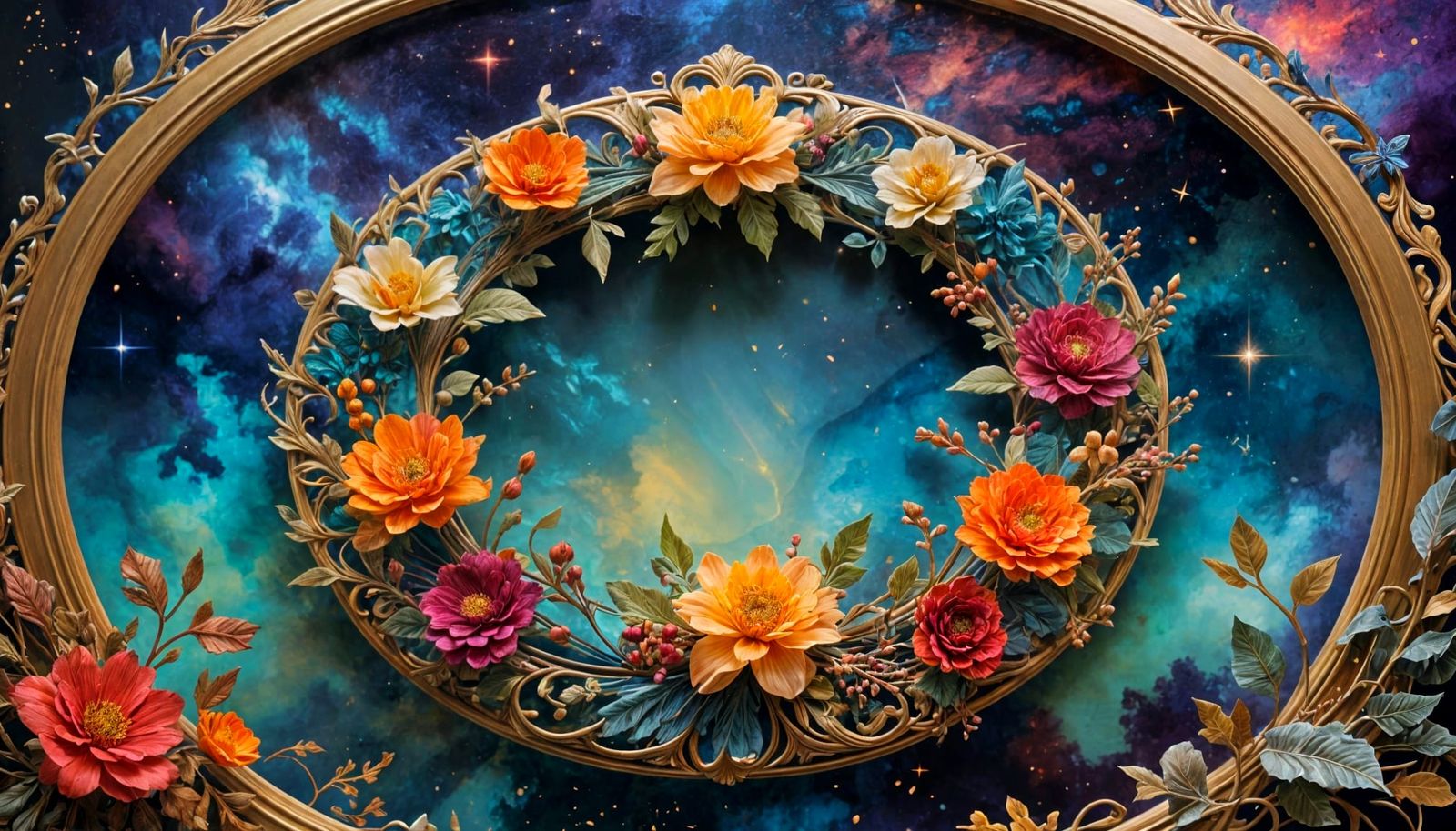 Ethereal Winter Wreath in Art Deco Style with Cosmic Element...