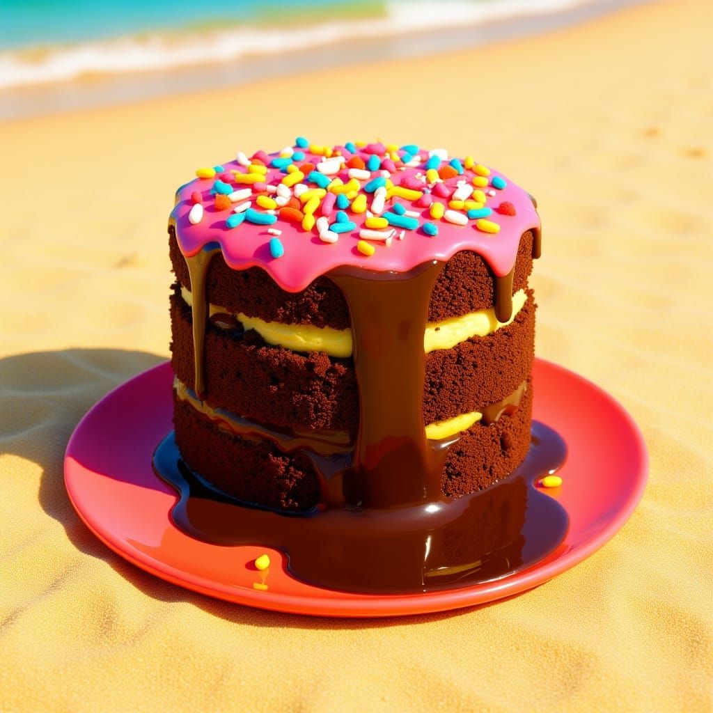 Melting Chocolate Cake on Sunny Beach
