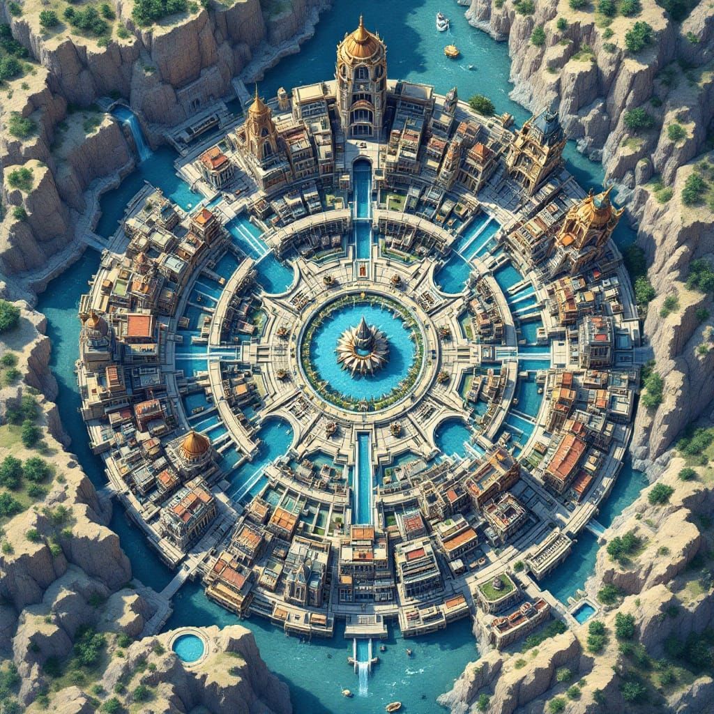 Fantasy City Map in Watercolor Aesthetic