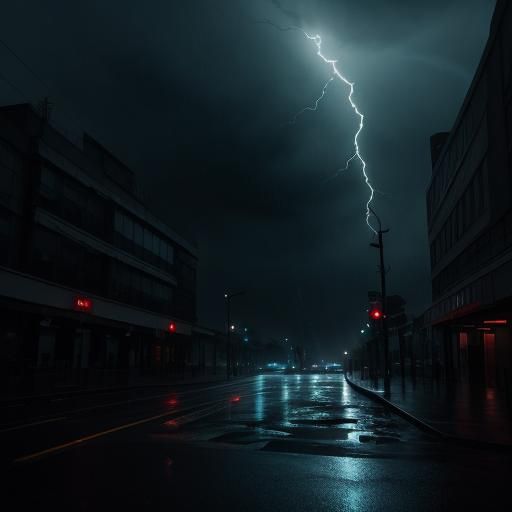 Stormy City Street at Night with Lightning