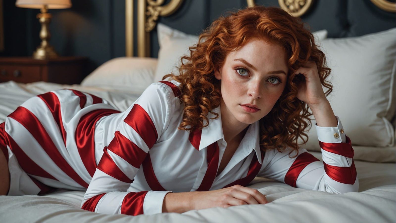 Red-Haired Cat-Eyed Woman in Detailed Matte Painting